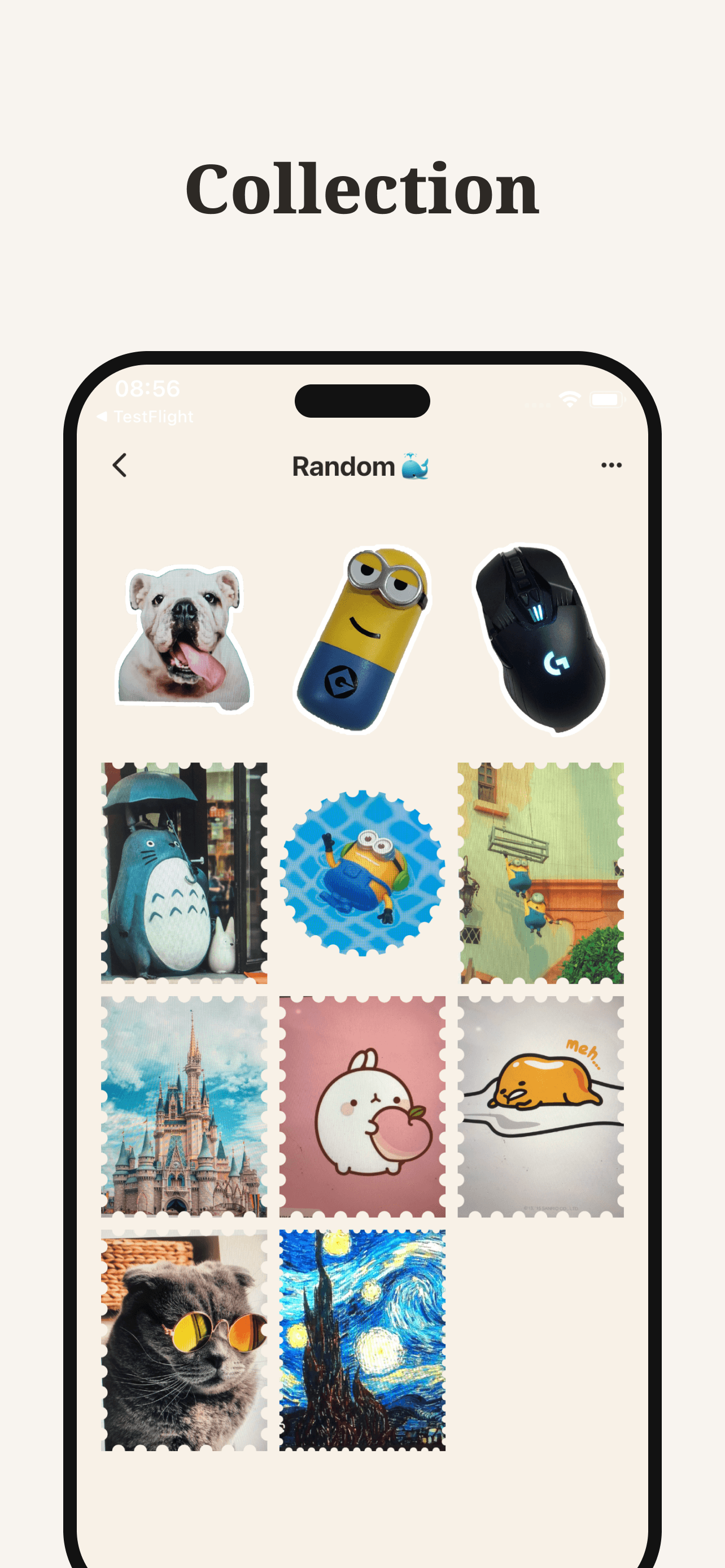 Keeps App Store preview of a collection of playful stamp-framed photos
