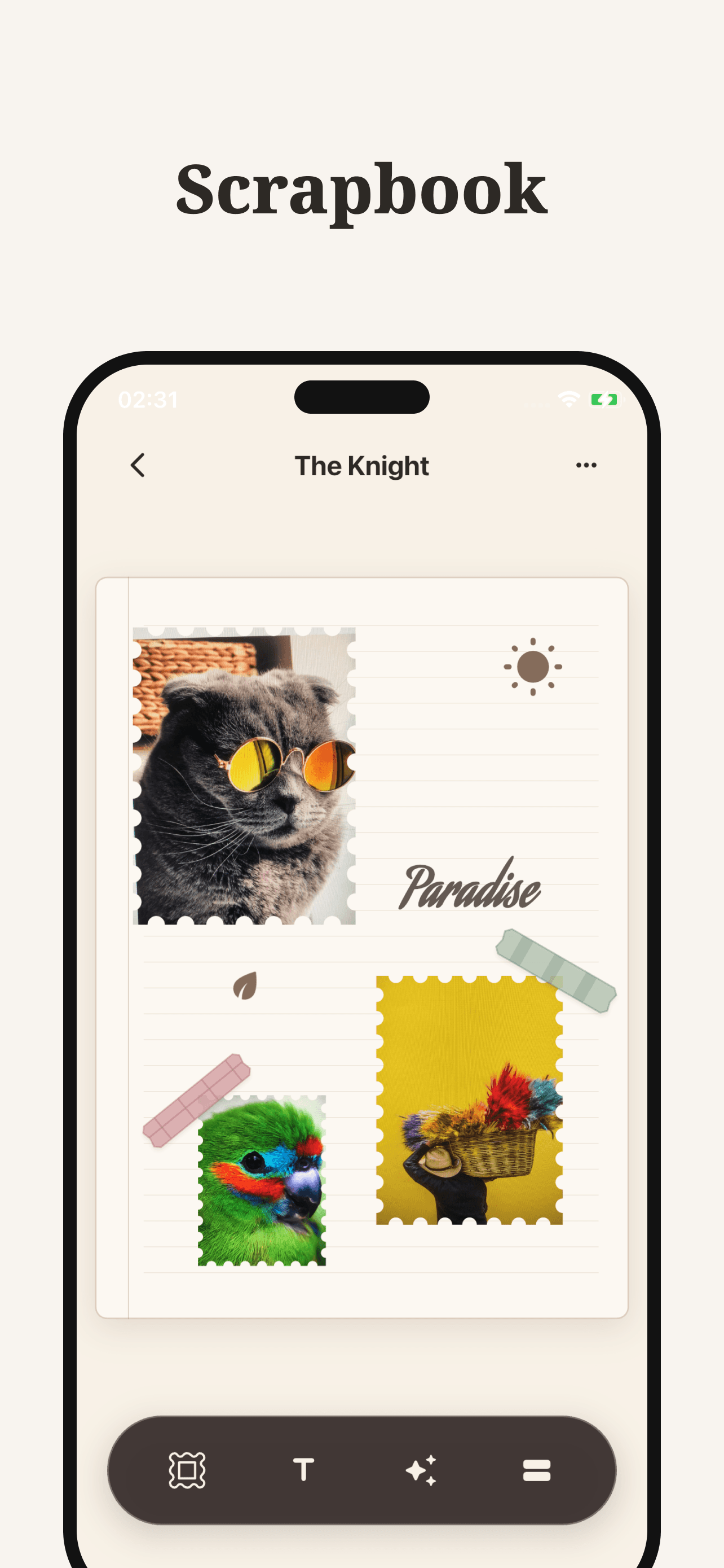Keeps App Store preview of the scrapbook editor arranging stamp-framed memories